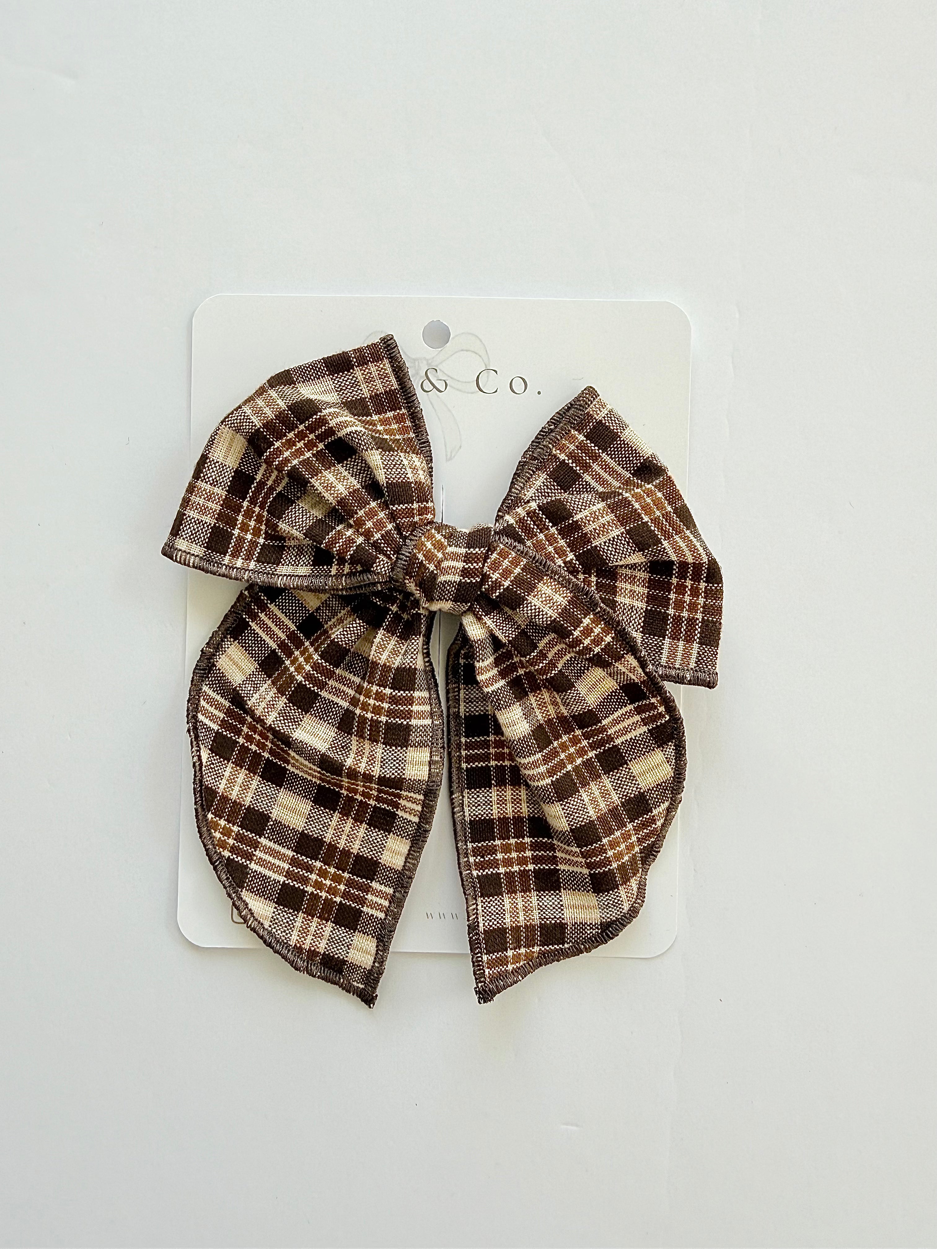Large Fall Bow - Brown Plaid
