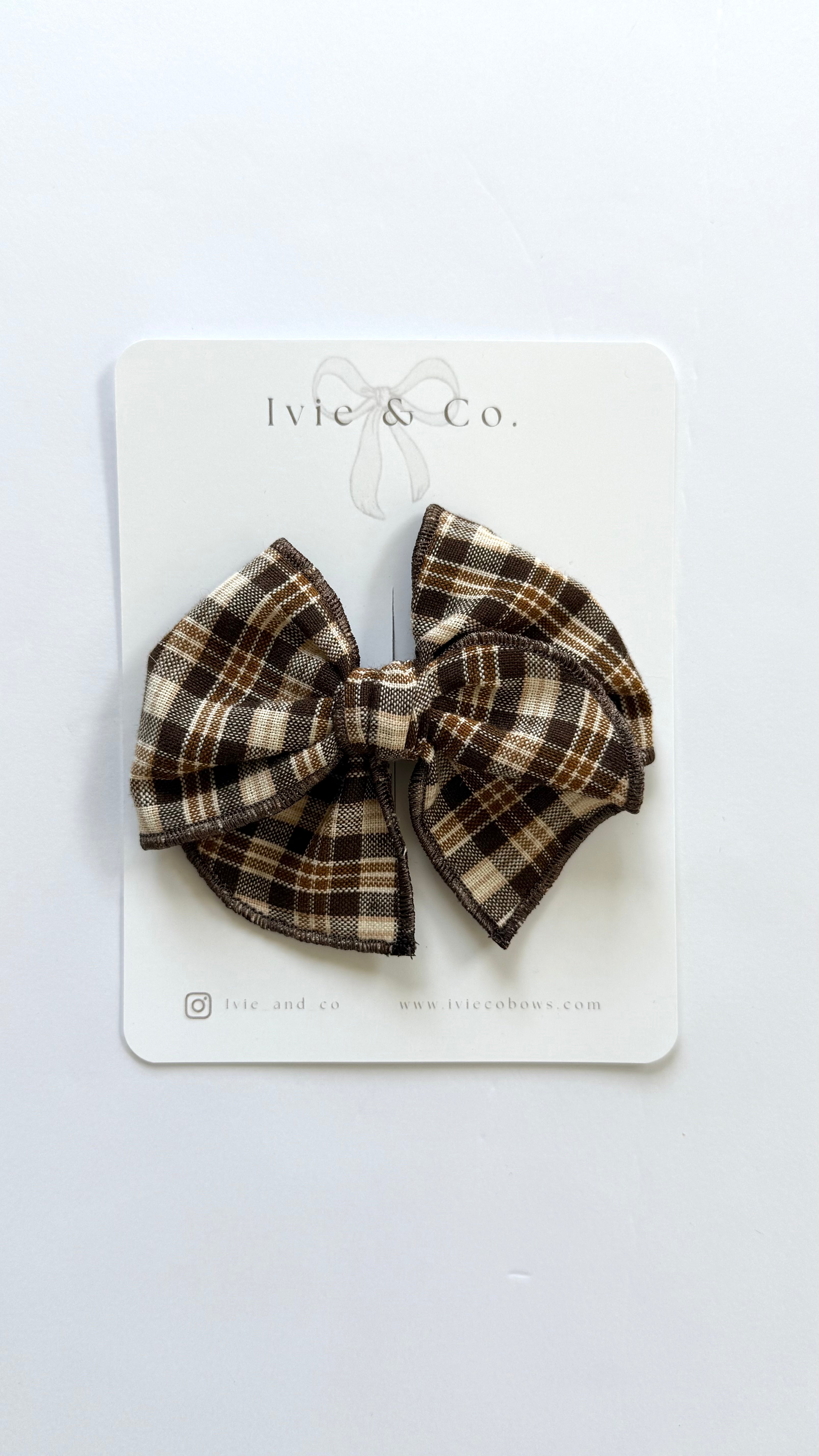 Medium Fall Bow Clip - Brown Plaid