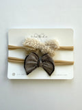 Newborn Fall Headband Set - Cream Teddy | Brown Stripe